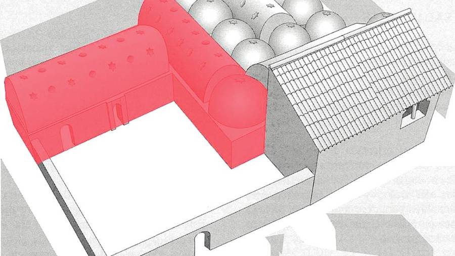 $!<i>Reconstrucción virtual de los baños completos. A la izquierda, la parte integrada en la casa de la calle Calvario. </i>