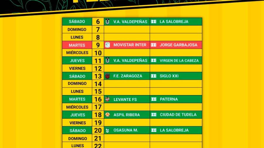 <i>Calendario de partidos del Jaén FS para el mes de febrero.</i>