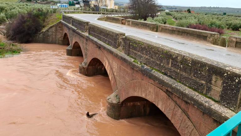 El río Montizón, dispuesto a tapar los ojos del puente a su paso por Aldeahermosa