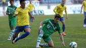 sin opciones. El central del Linares Jonathan Rosales hinca la rodilla en un ataque del Cádiz. Abajo, Dani Güiza, autor de dos de los tres goles locales. 