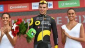 triunfo. Calmenaje en el podio de Teixido, en su primera victoria en la Vuelta a España.
