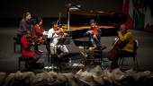 CONCURSO. El Cuarteto Bretón practica en el Teatro Infanta Leonor junto a una de las participantes del Concurso Internacional de Piano Premio “Jaén”.