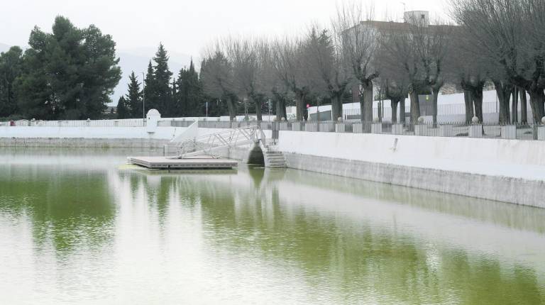 BAJA EL NIVEL.<i> Vista general de la Charca, en la tarde de ayer, en la que se aprecia bien la marca del nivel de agua anterior. </i>