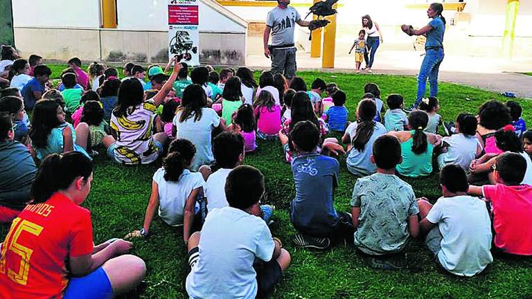 Los niños de “Diviértete” disfrutan de una exhibición de aves rapaces