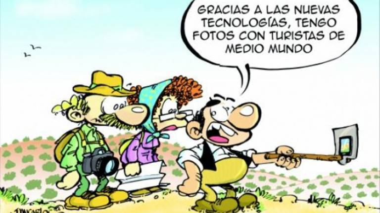 El palo rústico para hacer un selfie, en el callejón de la mona
