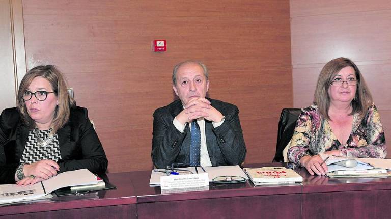 <i>Dionisia Carreño Guerrero, Ricardo Cobo López y Aurora Cubero Luque escuchan las argumentaciones </i>